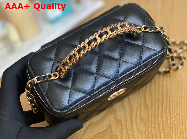 Chanel Vanity with Chain Black Lambskin Gold Tone Metal AP3012 Replica