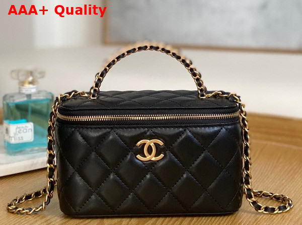 Chanel Vanity with Chain Black Lambskin Gold Tone Metal AP3012 Replica