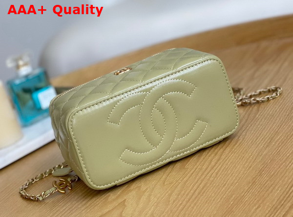 Chanel Vanity with Chain Lambskin Resin Gold Tone Metal Khaki Replica