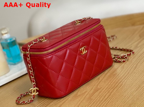 Chanel Vanity with Chain Lambskin Resin Gold Tone Metal Red Replica