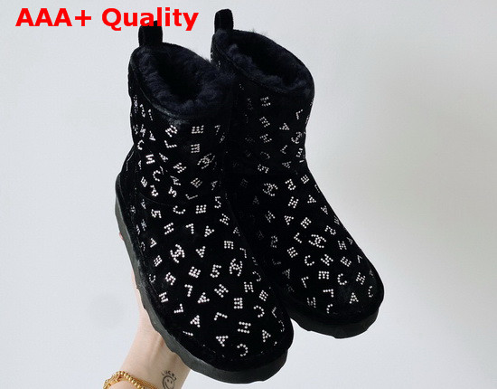 Chanel Velvet Snow Boots in Black Decorated with Crystas Replica