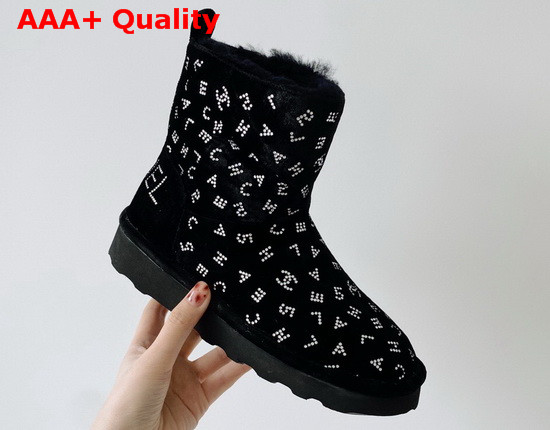 Chanel Velvet Snow Boots in Black Decorated with Crystas Replica