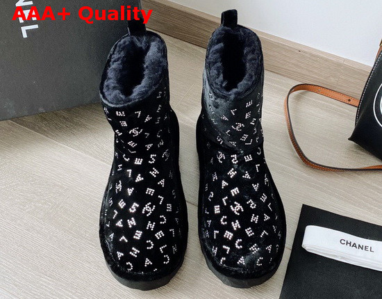 Chanel Velvet Snow Boots in Black Decorated with Crystas Replica