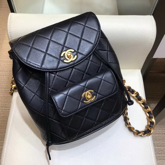 Chanel Vintage Duma Backpack in Black Quilted Lambskin