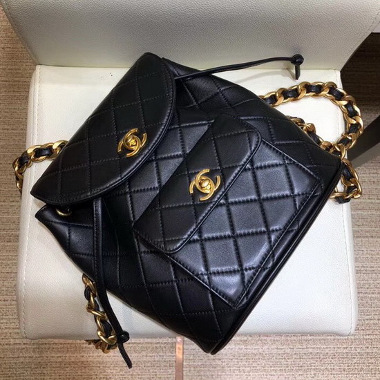 Chanel Vintage Duma Backpack in Black Quilted Lambskin