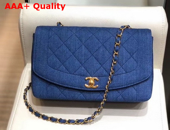 Chanel Vintage Flap Bag in Blue Denim with Light Gold Metal Replica