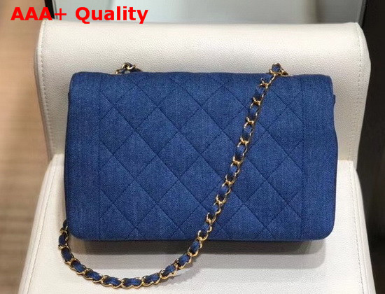 Chanel Vintage Flap Bag in Blue Denim with Light Gold Metal Replica