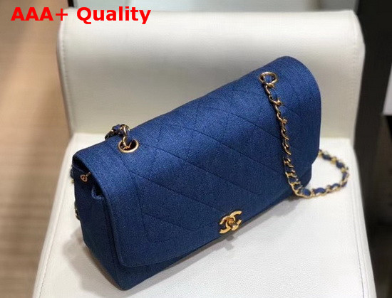 Chanel Vintage Flap Bag in Blue Denim with Light Gold Metal Replica