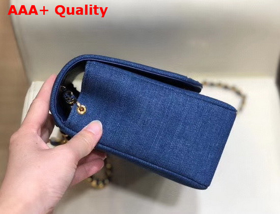 Chanel Vintage Flap Bag in Blue Denim with Light Gold Metal Replica