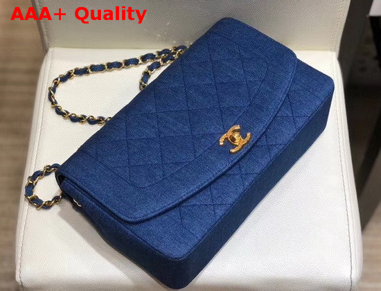 Chanel Vintage Flap Bag in Blue Denim with Light Gold Metal Replica