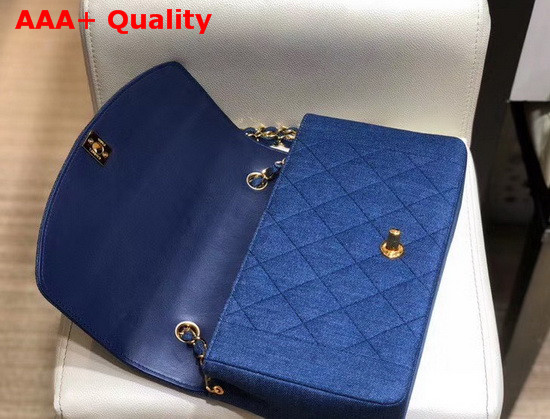 Chanel Vintage Flap Bag in Blue Denim with Light Gold Metal Replica