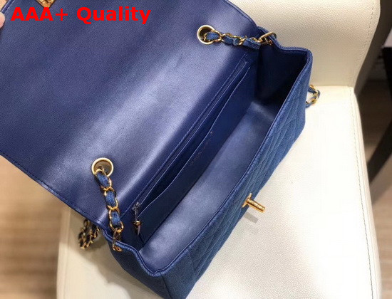 Chanel Vintage Flap Bag in Blue Denim with Light Gold Metal Replica