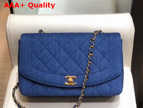 Chanel Vintage Flap Bag in Blue Denim with Light Gold Metal Replica