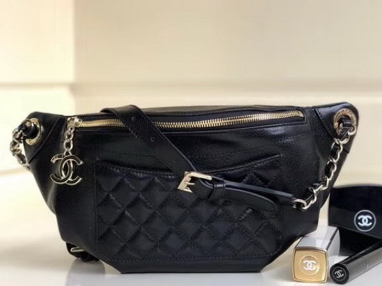 Chanel Waist Bag Black Crumpled Lambskin