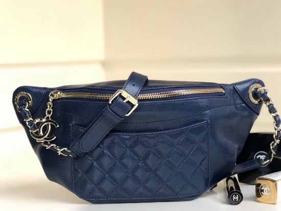 Chanel Waist Bag Blue Crumpled Lambskin