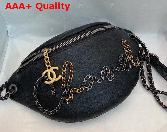 Chanel Waist Bag Calfskin Gold Tone Silver Tone and Ruthenium Finish Metal Black AS1783 Replica