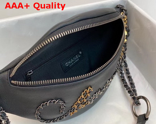 Chanel Waist Bag Calfskin Gold Tone Silver Tone and Ruthenium Finish Metal Black AS1783 Replica