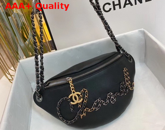 Chanel Waist Bag Calfskin Gold Tone Silver Tone and Ruthenium Finish Metal Black AS1783 Replica