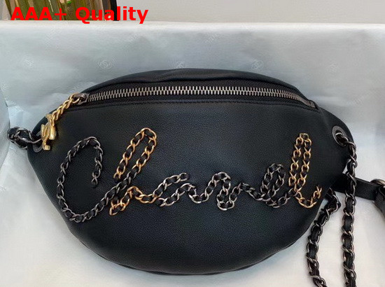 Chanel Waist Bag Calfskin Gold Tone Silver Tone and Ruthenium Finish Metal Black AS1783 Replica