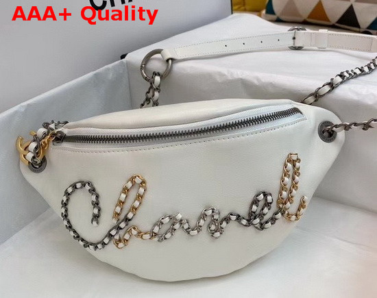 Chanel Waist Bag Calfskin Gold Tone Silver Tone and Ruthenium Finish Metal White AS1783 Replica