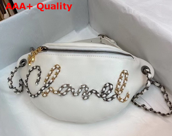 Chanel Waist Bag Calfskin Gold Tone Silver Tone and Ruthenium Finish Metal White AS1783 Replica