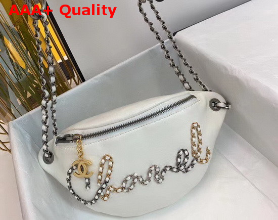 Chanel Waist Bag Calfskin Gold Tone Silver Tone and Ruthenium Finish Metal White AS1783 Replica