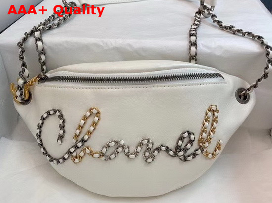 Chanel Waist Bag Calfskin Gold Tone Silver Tone and Ruthenium Finish Metal White AS1783 Replica