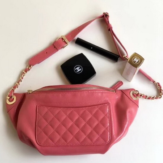 Chanel Waist Bag Crumpled Lambskin Gold Tone Metal Pink