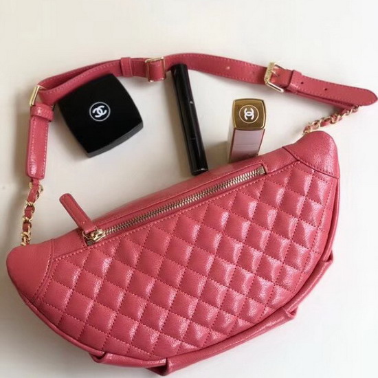 Chanel Waist Bag Crumpled Lambskin Gold Tone Metal Pink