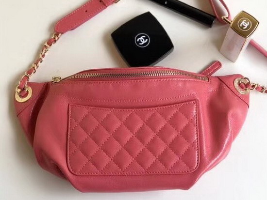 Chanel Waist Bag Crumpled Lambskin Gold Tone Metal Pink