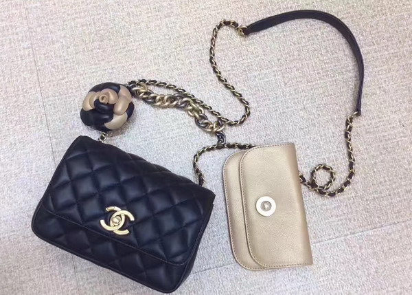 Chanel Waist Bag Lambskin Metallic Calfskin Dark Gold and Black For Sale