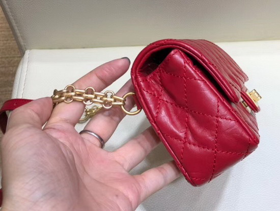 Chanel Waist Bag Red Aged Calfskin and Gold Tone Metal A57791