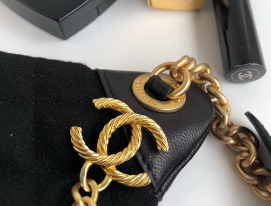 Chanel Waist Bag Wool Lambskin Charms Gold Tone Metal Black A57869