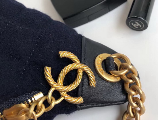 Chanel Waist Bag Wool Lambskin Charms Gold Tone Metal Navy Blue A57869