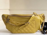 Chanel Waist Bag Yellow Crumpled Lambskin gold Tone Metal