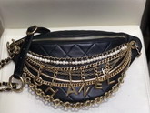 Chanel Waist Bag in Black Lambskin Decorated with Bag Charm Chain AS0775