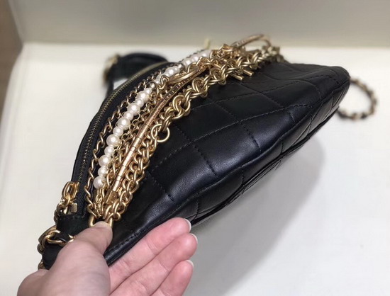 Chanel Waist Bag in Black Lambskin Decorated with Bag Charm Chain AS0775