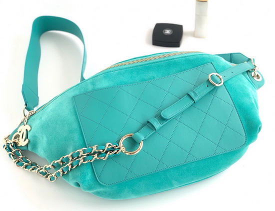 Chanel Waist Bag in Turquoise Suede and Calfskin