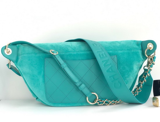 Chanel Waist Bag in Turquoise Suede and Calfskin