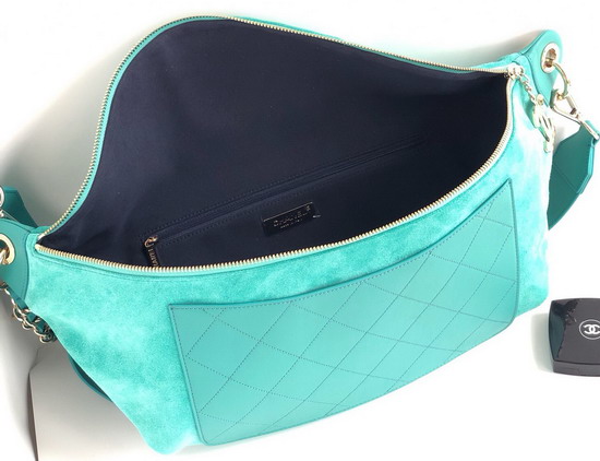 Chanel Waist Bag in Turquoise Suede and Calfskin