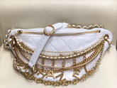 Chanel Waist Bag in White Lambskin Decorated with Bag Charm Chain AS0775