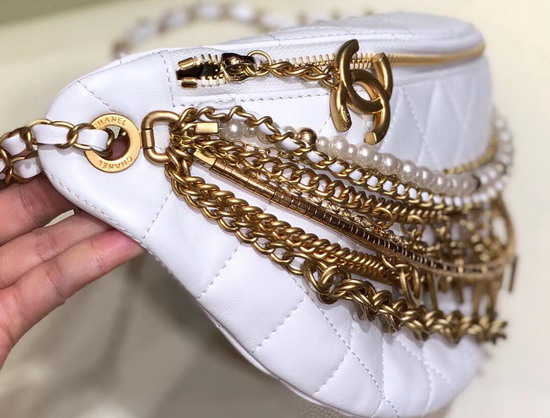 Chanel Waist Bag in White Lambskin Decorated with Bag Charm Chain AS0775