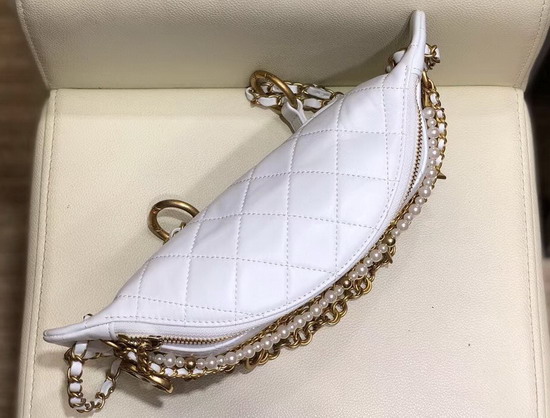 Chanel Waist Bag in White Lambskin Decorated with Bag Charm Chain AS0775