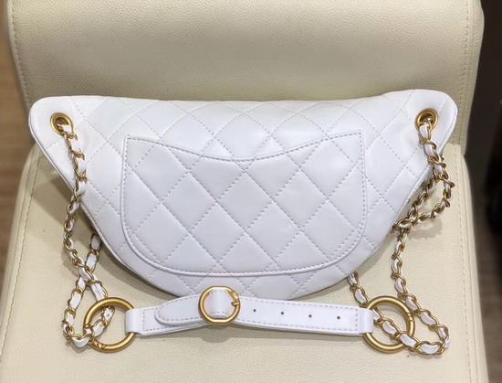 Chanel Waist Bag in White Lambskin Decorated with Bag Charm Chain AS0775