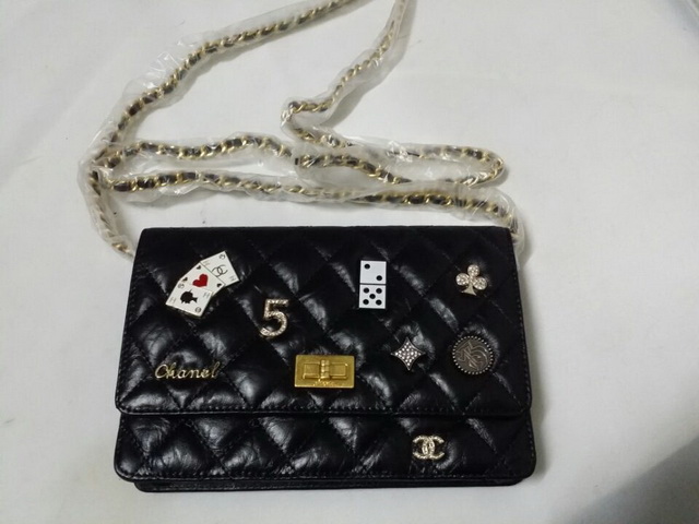 Chanel Wallet On Chain Aged Calfskin and Charms Black for Sale