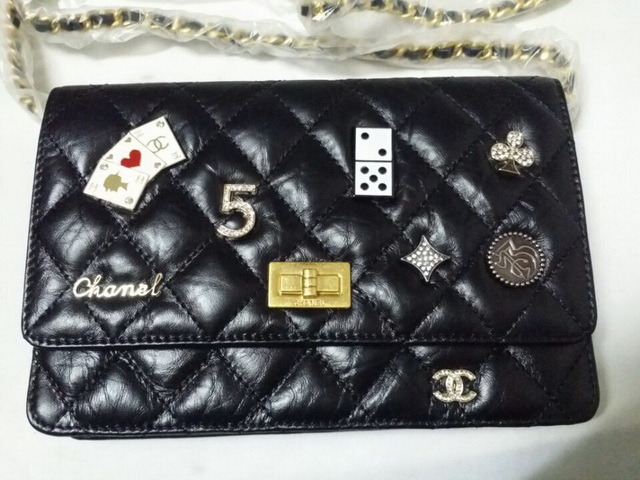 Chanel Wallet On Chain Aged Calfskin and Charms Black for Sale