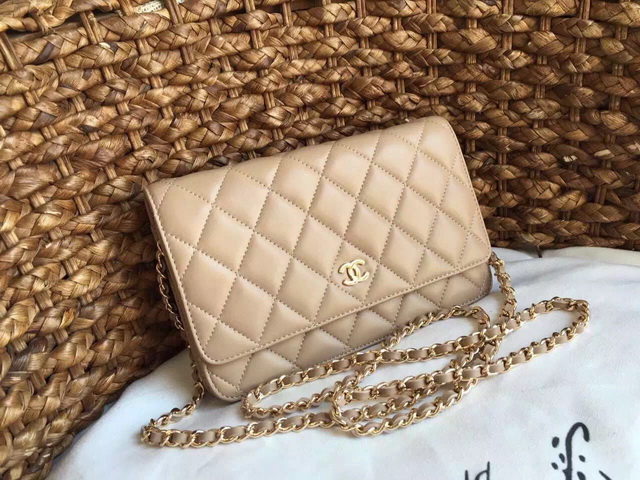 Chanel Wallet On Chain Apricot Lambskin Gold Chain for Sale