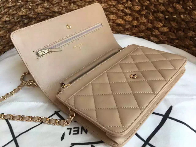 Chanel Wallet On Chain Apricot Lambskin Gold Chain for Sale