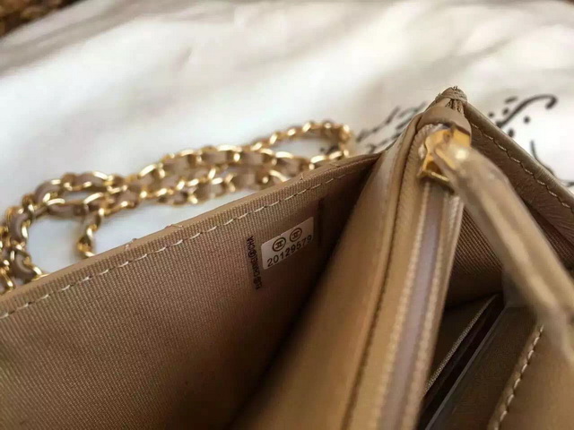 Chanel Wallet On Chain Apricot Lambskin Gold Chain for Sale