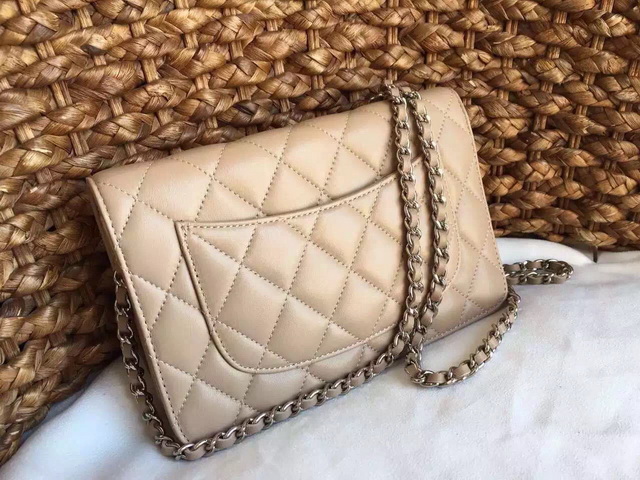 Chanel Wallet On Chain Apricot Lambskin Silver Chain for Sale